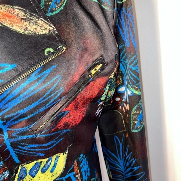 Chico’s,0,Sateen whimsical night, zip front, sleeves, pockets gold tone finish - Picture 8 of 10